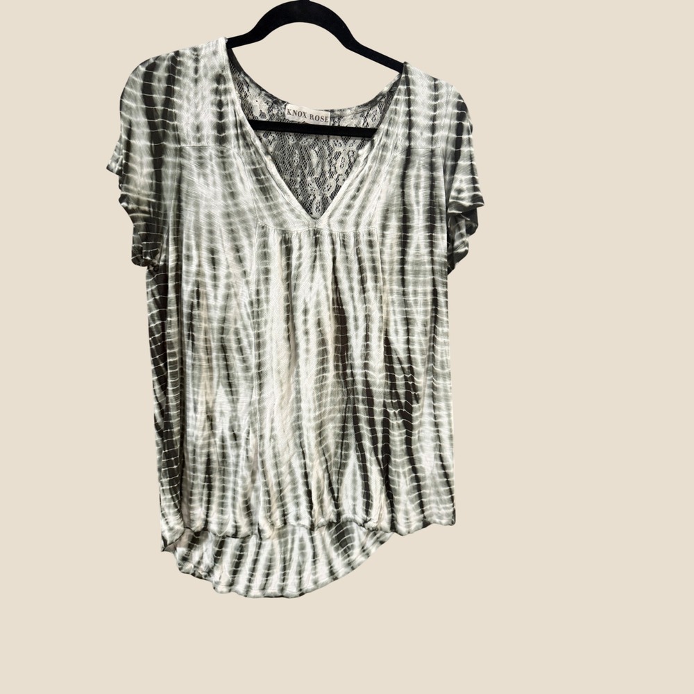 Knox Rose Women Grey White Tie Dye Lace V-Neck High Low Top Size M Bohoβ Casual